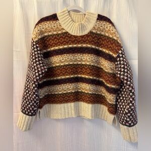 Veronica Beard Cream and Brown Crew Neck Sweater
